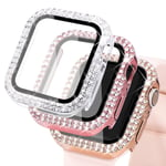 Wingle Compatible for Apple Watch case 38mm 40mm 42mm 44mm, Women Shiny Cover with Tempered Glass Screen Protector for iWatch SE Series 6/5/4/3/2/1, Rose Gold, Pink, Clear (for 40mm Only)