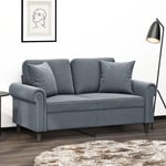 2-personers sofa med pyntepuder 120 cm velour mørkegrå
