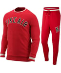 Nike Mens Air Fleece Full Crewneck Tracksuit Set Red Cotton - Size Small