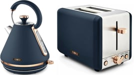 Tower Cavaletto Midnight Blue & Rose Gold  Pyramid Kettle & 2Slice toaster set