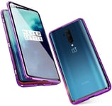 Case for OnePlus 8 Pro 5G Cover,[Magnetic Adsorption][Metal Frame + Front and Back Tempered Glass Transparent]Flip Cover Ultra Thin Full Body Screen 360 Degrees Coverage Protective Case,Purple