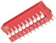 DeLOCK DIP Slide Switch 10-Digit 2.54 mm Grid Mass THT Angled Red Pack of 5