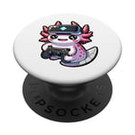 Rainbow Axolotl Kawaii Gamer Funny Jeux vidéo PopSockets PopGrip Interchangeable