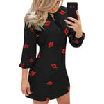 Womens Long Sleeve Dress Bodycon Casual Ladies Slim Fit Party Red Lip Print Xl
