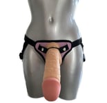 Strap On Kit 9 Inch Realistic GIRTHY FLESH Dildo with Balls + PINK Harness