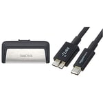 SanDisk Ultra 128 GB Dual Type-C USB 3.0 Flash Drive & Amazon Basics USB Type-C to Micro-B 3.1 Gen2 Cable - 0.9 m - Black
