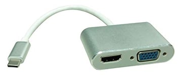 ROLINE Adaptateur écran USB 3.1 | Câble adaptateur USB type C vers HDMI et VGA | argent, câble de 10cm