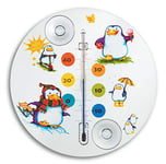 TFA Dostmann Pinguin Thermomètre de fenêtre analogique, 14.6016.20, idéal pour la chambre d'enfant, montage facile avec ventouses