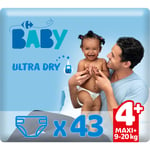 Couches Ultra Dry Taille 4 Maxi+ : 9-20 Kg Carrefour Baby - Le Paquet De 43