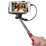 SBS Perche à Selfie Universelle pour Smartphone, câble Jack 3,5, télescopique jusqu'à 1 mètre, Adaptateur en Caoutchouc, Bouton sur la Tige, Rouge