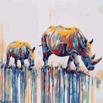 Paint by Numbers DIY Oil Painting kit Color Rhino 40x50cm Modern Pop Hand Digital Painting oil Tablet Adults and Kids Beginner Gift Kits Pre-Printed Canvas Colorful Wall Art Home Decor T5957