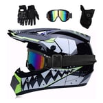 ZHUOYU Motocross Helmet,Motorcycle Cross Helmet Set,Downhill Enduro Helmet Full Face Helmet,Youth Kids Dirt Bike Helmets,Shark Shape,DOT Certification,ATV/MTB,Glasses/Gloves/Mask (C, M(54-55 cm))
