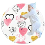 Baby Play Mat Round, Non-Slip Gym Play Mat Toy Storage - Washable Crawling Mat Colorful Cute Love Hearts Pattern