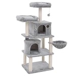 Feandrea Cat Tree, Tall Cat Tower, 2 grottor, ljusgrå
