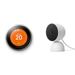 Google Nest Learning Thermostat 3rd Generation, Stainless Steel - Smart Thermostat - A Brighter Way To Save Energy & GJQ9T Nest Cam (Indoor, Wired) Security Camera - Smart Home WiFi Camera