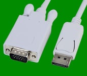 1x White 5m DisplayPort Male to VGA Male Cable, Adaptor, 1080p 60Hz, PC, Monitor