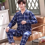 CIDCIJN Homme Pyjama Set,Automne Hiver Confortable Pyjamas pour Hommes Plus Taille Coton Loose Sleepwear Casual Homewear Print Fashion Pyjama Homme Ensemble Pantalons, Blue Plaid,XL