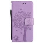 FCLTech Case for Galaxy S9, PU Leather Tree Embossing Protective Magnetic Flip Wallet Case Cover for Samsung Galaxy S9, with Card Slots and Stand Function, Light Purple