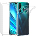 ivoler Case for Oppo Realme 5 Pro, Shock Absorption Bumper Cover with 3x Tempered Glass Screen Protector, Clear Slim Soft TPU Anti-Scratch Shockproof Case for Oppo Realme 5 Pro