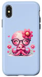 iPhone X/XS Blue Background, Cute Blue Octopus Daisy Flower Sunglasses Case