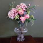 Artificial Flower Arrangement 60cm Chrysanthemum Mix with Glass Bubble Vase