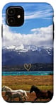 Coque pour iPhone 11 Chevaux Paysage Nature Montagne | Coeur D'Amour Doré Mignon