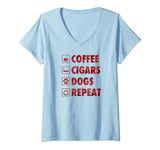 Womens Coffee Cigars Dogs Repeat Life Simple Basic Icons V-Neck T-Shirt