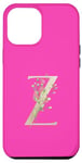 Coque pour iPhone 13 Pro Max Couleur rose élégante aquarelle verdure et lettre dorée Z