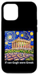 Coque pour iPhone 15 Pro Drôle Artiste "If Van Gogh were Greek" Starry Night Acropolis