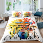Drum Kit Bedding Set Tie Dye Note Musical Instrument Duvet Cover for Kids Boys Girls Comforter Cover Rock Music Bedspread Cover Bedroom Collection 3Pcs Double Size