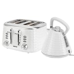 4 Slice Bread Toaster & 1.5L Cordless Electric Kettle Combo Textured Set White