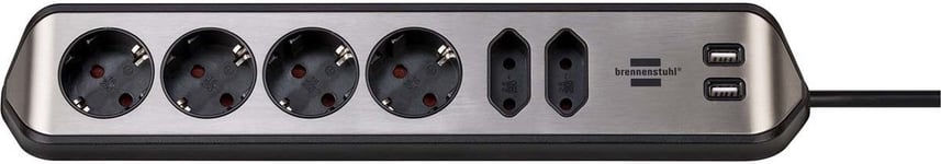 Brennenstuhl estilo hjørne forlængerledning 6-vejs m/ USB - Sølv/vit