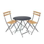 Fermob - Bistro matgrupp bord 77cm & 2 trä stolar anthracite - Matgrupper utomhus