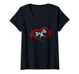 Womens Tatouage Battement de Coeur Aiguille a Tatouer de Tatoueur V-Neck T-Shirt