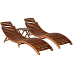 Helloshop26 - Transat chaise longue bain de soleil lit de jardin terrasse meuble d'extérieur avec table à thé 3 pcs bois d'acacia massif