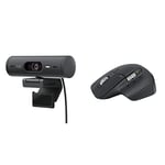Logitech Brio 500 Full HD Webcam with Auto Light Correction, show Mode, Dual Noise Reduction Mics, Webcam Privacy Cover & MX Master 3S - Wireless Performance Mouse, Grey