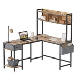 CubiCubi Bureau d'angle en forme de L avec écurie, bureau à domicile, table de jeu avec étagères, économie d'espace Marron DE-Y-ZJDLBC-G-FBA
