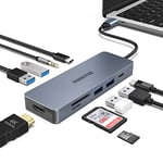 Adaptateur USB C, HUB USB 3.0, Hub USB Type C 10 en 1 avec 2USB-A 3.0, 2 USB-A 2.0, USB-C 3.0, HDMI 4K, 1 * 100W PD, Micro Audio, SD TF pour Ordinateur Portable, Windows, macOS, Linux