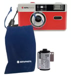 AgfaPhoto AG603001B Analogue 35 mm Small Picture Camera Red in Set with Black/White Film + Battery for up to 36 Pictures