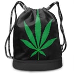 Wearibear Green Cannabis Leaf Black Gym Bag Lightweight Sackpack Shoes Bag Lightweight Gymsack Carrysack Durable Shopping Bag Washable Storage Bags With Insulated Pockets For Travel Golf Yoga