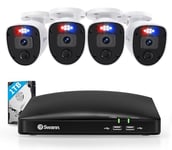 Swann Enforcer Home Security System, 8 Channel 4 Camera DVR CCTV, Wired Surveillance 1080p Full HD + 1TB HDD, Color Night Vision, Red & Blue Flashing Motion Lights, Alexa + Google, SWDVK-846804SL