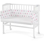 WALDIN Lit cododo pour bébé, hauteur réglable, bois de hêtre massif:Etoiles gris/rose, Peint en blanc