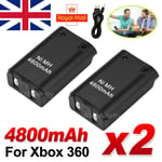 2pcs Battery Pack 4800mAh Rechargeable Batteries For XBox360 Wireless Controller