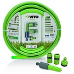 Vito Garden - Tuyau d'arrosage 19mm vitogarden 25m kit pvc renforcé avec lance multi jet+ 2 raccords auto+ nez de robinet - green
