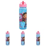 Gabby's Dollhouse KIds Water Bottles With Flip Up Straw 600ml – Official Gabbys Dollhouse Toys UK Merchandise by Polar Gear – BPA Free, Recyclable Girls Water Bottle (Pack of 4)