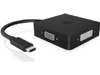 ICY BOX IB-DK1104-C - Videokort - USB-C hane till HD-15 (VGA), HDMI, DisplayPort, DVI-D hona - 15 cm - svart - 4K60Hz (3840 x 2160) support (DP), 1920 x 1200 (WUXGA) stöd 60 Hz (DVI och VGA), 4K 60 Hz (3840 x 2160) stöd (HDMI)