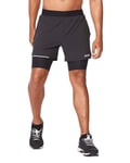 2XU Mens, Aero 2-in-1 5 Inch Shorts Black/Silver Reflective, XS