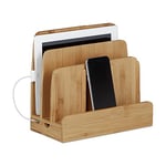 Relaxdays Station d'accueil bambou smartphone téléphone portable organiseur bureau 3 niveaux bois HxlxP: 23 x 25,5 x 13,5 cm, nature