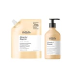 L'Oréal Professionnel Absolut Repair Shampoo, 500ml and Refill - Protein, Gold Quinoa - Serie Expert