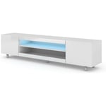 Bim Furniture - Meuble tv avec éclairage led intégré cm 42h x 189 x 37 façade blanc brillant avec structure blanc mat - Bim Supplies